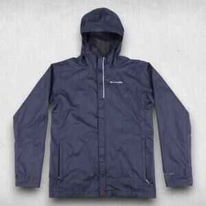Columbia Rain Jacket Men XL Navy Omni-Tech Hooded Lined Waterproof Packable